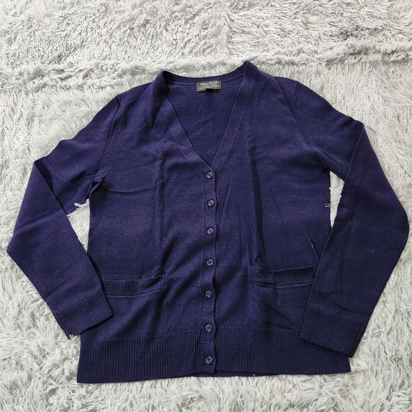 Lord & Taylor Navy Blue Merino Wool Cardigan - Picture 1 of 3